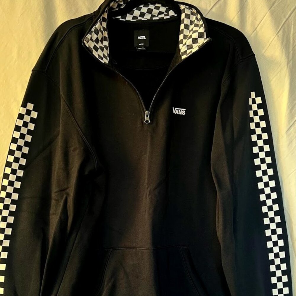 Vans Checkered Black and White Quarter Zip Sweatshirt Size L